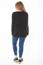 Kadın Büyük Beden Siyah Kol Ve Önü Taş Detaylı Bluz 65N37325