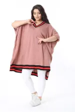 Kadın Büyük Beden Pudra V Yakalı Triko Panço 65N38571