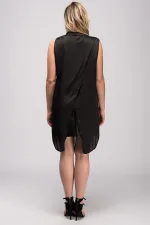 Kadın Siyah Arkası Anvelop Saten Tunik 65N32809