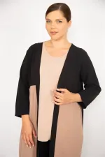 Kadın Büyük Beden İndigo Hırka İç Bluz Ve Pantolon Üçlü Takım