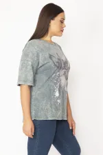 Kadın Renkli Yıkamalı Kumaş Ön Baskılı Bluz 65N28366