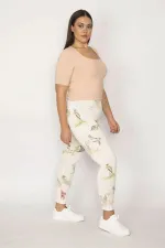 Kadın Bej Pamuklu Kumaş Desenli Tayt Pantolon 65N29873