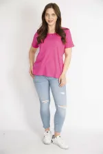 Kadın Fujya Büyük Beden Pamuklu Kumaş Bisiklet Yakalı Kısa Kollu Bluz