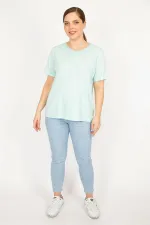 Kadın Lila Büyük Beden Pamuklu Kumaş Dantel Detaylı Bluz