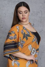Kadın Turuncu Desenli Saten Kap 65N28893