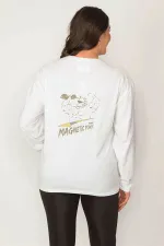 Kadın Kemik Pamuklu Kumaş Bisiklet Yakalı Sırt Baskı Detaylı Sweatshirt 65N31024