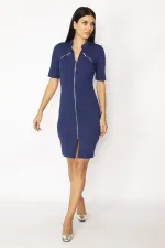 KADIN SAKS ÖN FERMUARLI OFİS ELBİSE