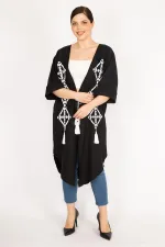 Women's Orange Plus Size Embroidered Detailed Cape