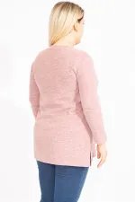 Kadın Mavi Yün Viskon Kumaş Aplike Ve Yan Yırtmaç Detaylı Tunik 65N35449