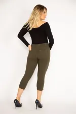 Kadın Haki Ön Süs Cep Ve Arka Cepli Tayt Kapri 65N34887