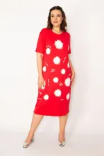 Kadın Kırmızı Ön Baskılı Viskon Elbise 65N33248