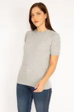 Kadın Gri Yumoş Kumaş Kısa Kollu Bluz 65N34939