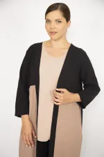 Kadın Büyük Beden İndigo Hırka İç Bluz Ve Pantolon Üçlü Takım