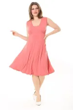 Kadın Haki Anvelop Yakalı Arka Bel Lastikli Kolsuz Likralı Viskon Elbise 65N37872