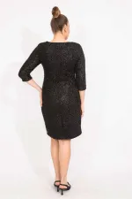 Kadın Bordo Simli Buklet Kumaş Astarlı Elbise 65N35530