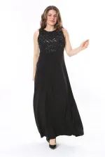 Kadın Büyük Beden Siyah Payet Detaylı Elbise 65N37955