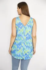 Kadın Renkli Büyük Beden V Yakalı Renkli Kolsuz Bluz