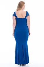 Kadın Saks Yaka Detaylı Abiye Elbise 65N32538