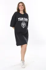 Robe tunique bleu marine à imprimé sur le devant pour femme, grande taille, 65N37790