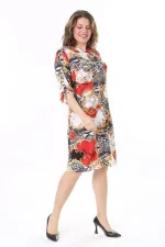 Kadın Büyük Beden Renkli Ön Boy Yarım Düğmeli Kol Boyu Ayarlı Hakim Yakalı Elbise 65N37956