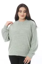 Kadın Büyük Beden Yeşil Yumoş Kumaş Yarasa Kollu Bluz 65N38636