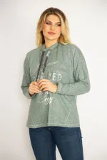 Kadın Yeşil Yakası Kuşgözü Bağcıklı Omuzları Ve Önü Taş Detaylı Tunik 65N34821