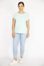 Kadın Pembe Büyük Beden Pamuk Kumaş Kendinden Desenli Düşük Kol Bluz