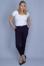 Kadın Bordo Arka Süs Flota Ve Yan Cepli Kemer Aksesuarlı Kumaş Pantolon 65N24040