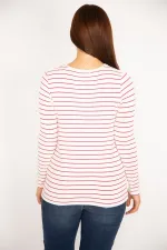 Kadın Kırmızı Önü Anvelop Çizgili Bluz 65N34917