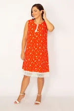 Kadın Nar Etek Ucu Dantel Detaylı Elbise 65N34170