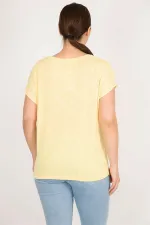 Kadın Sarı Büyük Beden Bisiklet Yakalı Düşük Kollu Bluz