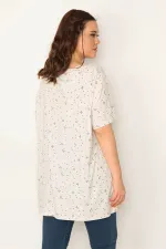 Kadın Vizon Pamuklu Kumaş V Yaka Desenli Tunik 65N32657