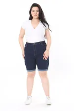Kadın Büyük Beden Lacivert 5 Cepli Skınny Kot Şort 65N38069