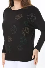 Kadın Büyük Beden Siyah Taş Detaylı Yarasa Kol Bluz 65N37805