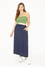 Kadın Büyük Beden Lacivert Beli Lastikli Yan Cepli Etek 65N36806