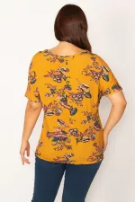 Kadın Hardal Baskı Detaylı Viskon Bluz 65N34194