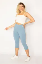 Kadın Bebe Mavisi Pamuklu Kumaş Tayt Kapri  65N34244