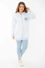Kadın Büyük Beden Mavi İçi Şardonlu Ön Fermuar Ve Kapşonlu Sweatshirt 65N37405