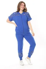 Kadın Büyük Beden Saks Göğüs Ve Paça Detaylı İkili Takım 65N37887