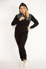 Kadın Siyah Fermuar Ve Kapşon Detaylı Baskılı Eşortman Takım 65N34841