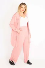 Kadın Mavi Yan Bağcık Detaylı Hırka Pantolon Takım 65N34906