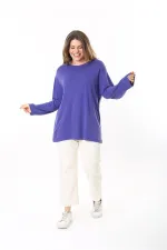 Kadın Büyük Beden Eflatun Bisiklet Yakalı Uzun Kollu Bluz 65N37498