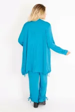 Kadın Mavi Yan Bağcık Detaylı Hırka Pantolon Takım 65N34906