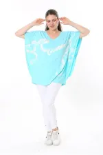 Kadın Büyük Beden Haki Renk Kombinli Uzun Kollu Tunik