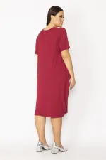 Kadın Bordo Cebi Payet Detaylı Viskon Elbise 65N28931