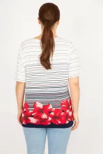 Kadın Renkli Büyük Beden Bisiklet Yakalı Desenli Bluz