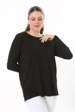 Kadın Büyük Beden Siyah Sırtı Taş Ve Pul Payet Tül Detaylı Uzun Kollu Bluz 65N37691