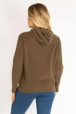 Kadın Haki Kapşonlu Kanguru Cep Polar Sweatshirt 26A35074