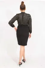 KADIN LACİVERT PUAN DESENLİ BELİ KEMERLİ ELBİSE