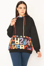 Kadın Siyah Kapşonlu Ön Yazılı Sweatshirt 65N31325